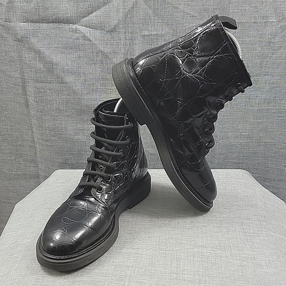 AGL Moreen Women's Croc Embossed Black Patent Leather Boot - Lace-Up, SZ 39.5